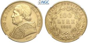 Roma, Pio IX (1846-1870), 100 Lire 1866 anno ... 