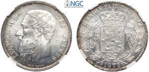 Belgium, Leopold II (1865-1909), 5 Francs ... 
