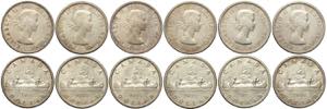 Canada, Lot 6 x Silver Dollar: 1954 ... 