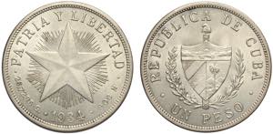 Cuba, Republic, Peso 1934, Philadelphia ... 