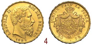 Belgium - Leopold II - 20 Francs 1882 - oro ... 