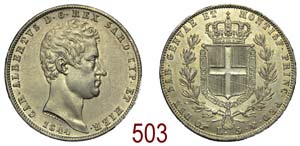 Savoia - Carlo Alberto - 5 Lire 1844 Torino ... 
