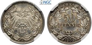 Germany Empire, 50 Pfennig 1903-A, KM-15 Ag ... 
