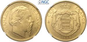 Monaco, Charles III (1856-1889), 100 Francs ... 