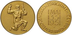 Switzerland Zurich, Gold Medal 1951, Au mm ... 