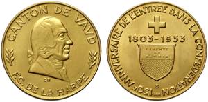 Switzerland Vaud, Gold Medal 1953, Au mm 33 ... 