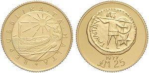 Malta, Republic, 25 Pounds (Sovereign) 1977, ... 