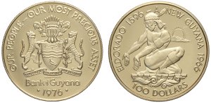 Guyana, Republic, 100 Dollars 1976, Au ... 