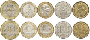 France, Lot of 5 Coins: Essai 20 Francs 1992 ... 