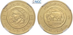 Algeria, Republic, 5 Dinars 1991, Au mm 28 g ... 
