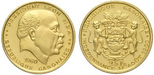 Gabon, Republic, 25 Francs 1960, Au mm 22 g ... 