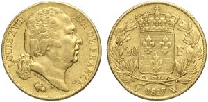 France, Louis XVIII (1814-1824), 20 Francs ... 