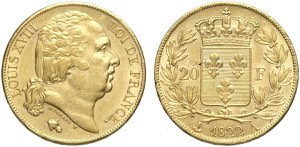 France, Louis XVIII (1814-1824), 20 Francs ... 