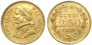 Roma, Pio IX (1846-1870), 2,50 Scudi ... 