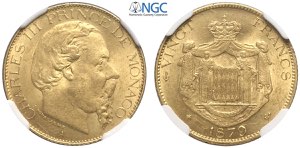 Monaco, Charles III (1856-1889), 20 Francs ... 