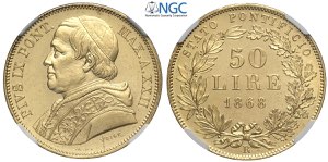 Roma, Pio IX (1846-1870), 50 Lire 1868-XXII, ... 