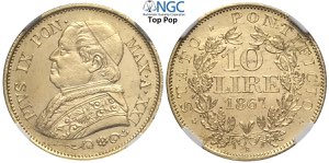 Roma, Pio IX (1846-1870), 10 Lire 1867-XXI, ... 