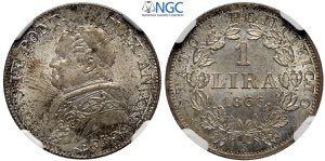 Roma, Pio IX (1846-1870), Lira 1866-XXI, Ag ... 