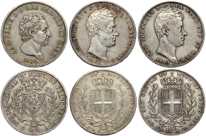 Savoia, Lotto di 5 Lire (3): 1830 Genova ... 