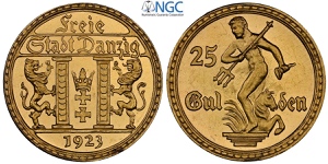 Danzig, Free City, 25 Gulden 1923, RR Au 22 ... 