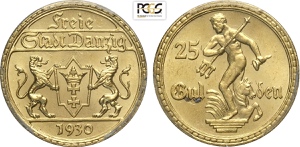 Danzig, Free City, 25 Gulden 1930, Au 22 mm ... 