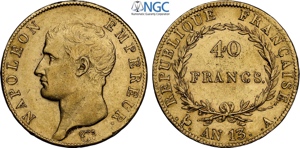 France, Napoleon I (1799-1814), 40 Francs AN ... 