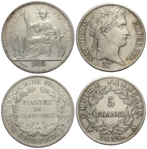 France, Lot (2): 5 Francs 1813-A (cleaned ... 