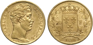 France, Charles X (1824-1830), 20 Francs ... 
