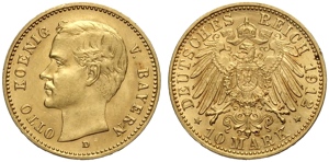 Germany Bavaria, Otto (1886-1913), 10 Mark ... 