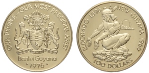 Guyana, Republic, 100 Dollars 1976, Au ... 