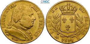 France, Louis XVIII (1814-1824), 20 Francs ... 