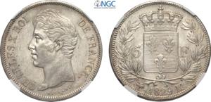 France, Charles X (1824-1830), 5 Francs ... 