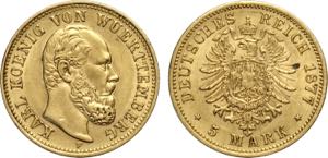 Germany Wurttemberg, Karl I (1864-1891), 5 ... 