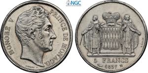 Monaco, Honore V (1819-1841), 5 Francs ... 