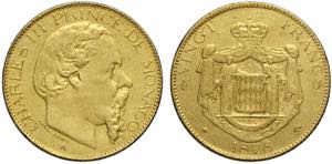 Monaco, Charles III (1856-1889), 20 Francs ... 