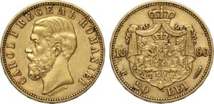 Romania, Carol I (1866-1914), 20 Lei 1890-B, ... 