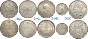 Russia and Venezuela, Lot of 5 coins in Slab ... 