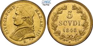 Roma, Pio IX (1846-1870), 5 Scudi 1848-III ... 