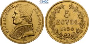 Roma, Pio IX (1846-1870), 5 Scudi 1854-XI, ... 