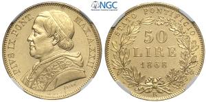 Roma, Pio IX (1846-1870), 50 Lire 1868-XXII, ... 