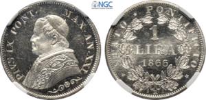 Roma, Pio IX (1846-1870), Lira 1866-XXI, Ag ... 