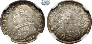 Roma, Pio IX (1846-1870), 5 Soldi da 25 ... 