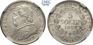 Roma, Pio IX (1846-1870), 5 Soldi da 25 ... 