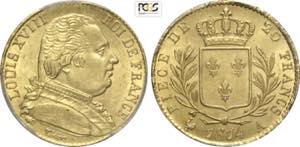 France, Louis XVIII (1814-1824), 20 Francs ... 