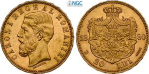 Romania, Carol I (1866-1914), 20 Lei 1890-B, ... 