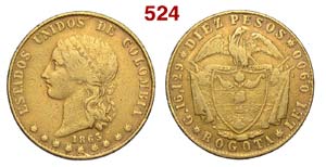 Colombia - Republic - 10 Pesos 1863 Bogota - ... 