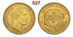 Colombia - Republic - 5 Pesos 1922 - AU mm ... 