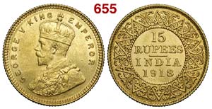 India British - George V - 15 Rupees 1918 - ... 