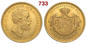 Sweden - Oscar II - 20 Kronor 1889 - AU mm ... 