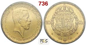 Sweden - Gustaf V - 20 Kronor 1925 - Rara AU ... 